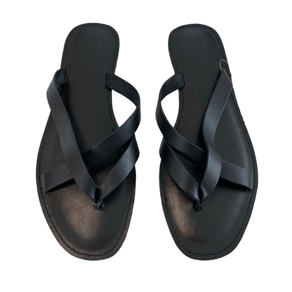 Madewell The Boardwalk Thong in Leather True Black Size 8.5 - Picture 2 of 13